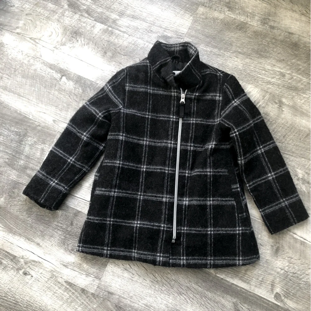 Cherokee Black Plaid Window Pane Coat With Slight Flare Acrylic / Wool Blend